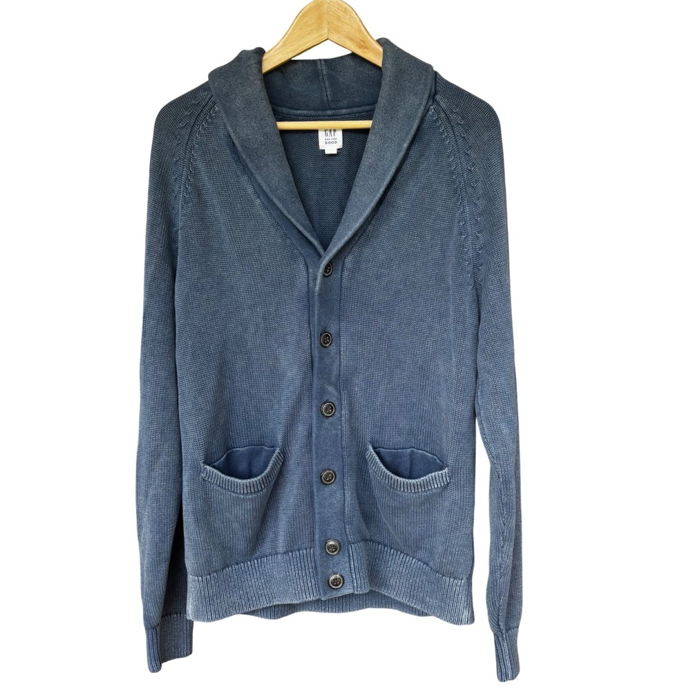 Gap Men's Shawl Cardigan Sweater Size M Blue Grandpa Academia Preppy Fisherman